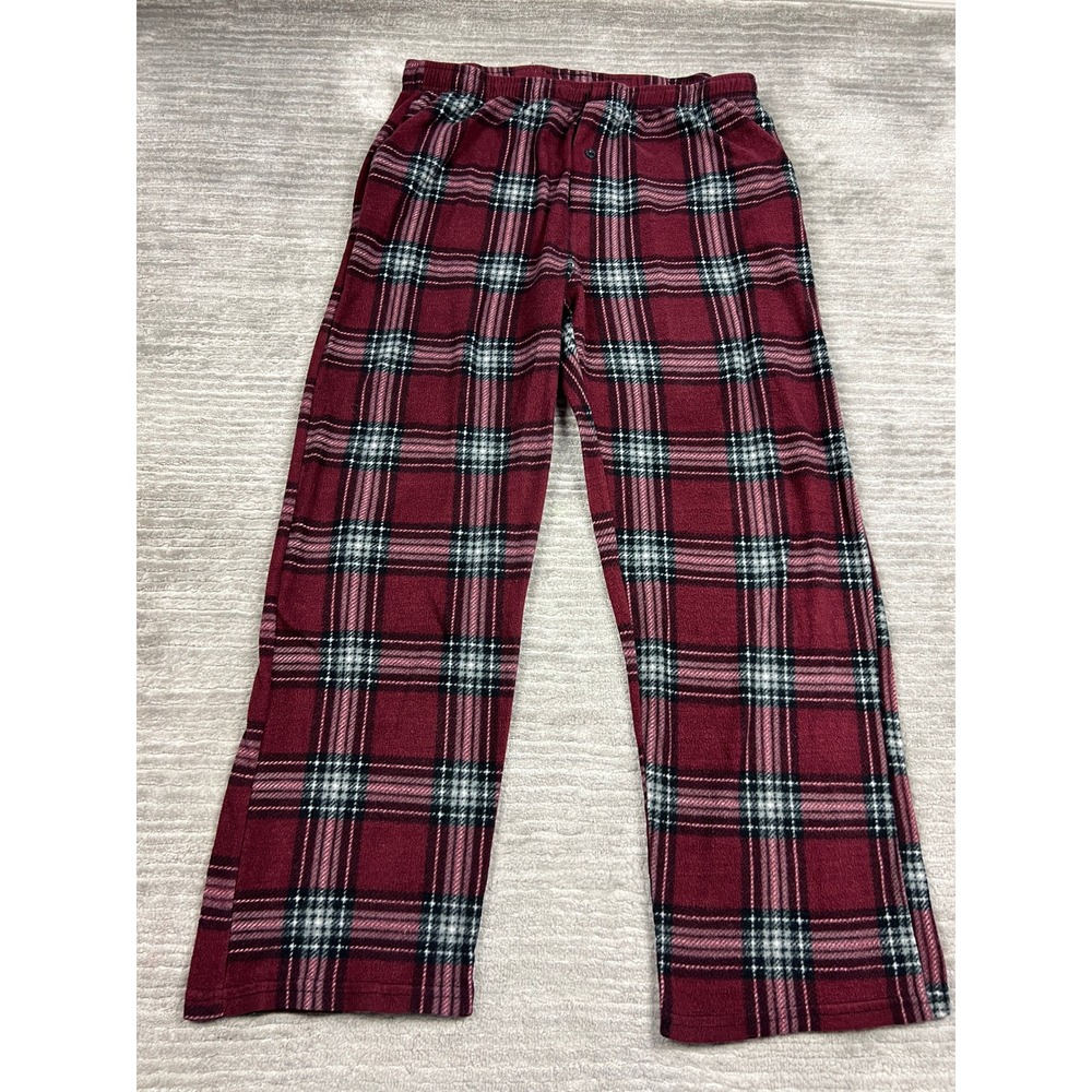 Hawke & Co Pajama Pants Mens XL Burgundy Plaid Fleece Lounge Sleepwear 30668